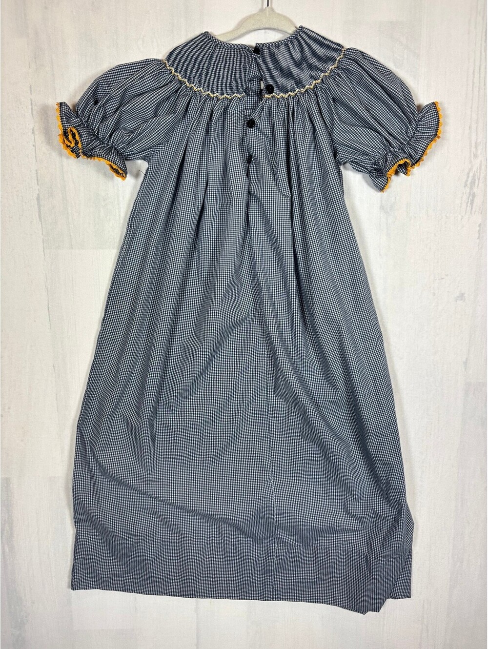Kash Kreations Girls 7 Gingham Smocked Football Fleur De Lis Bishop Dress Saints - Picture 3 of 5